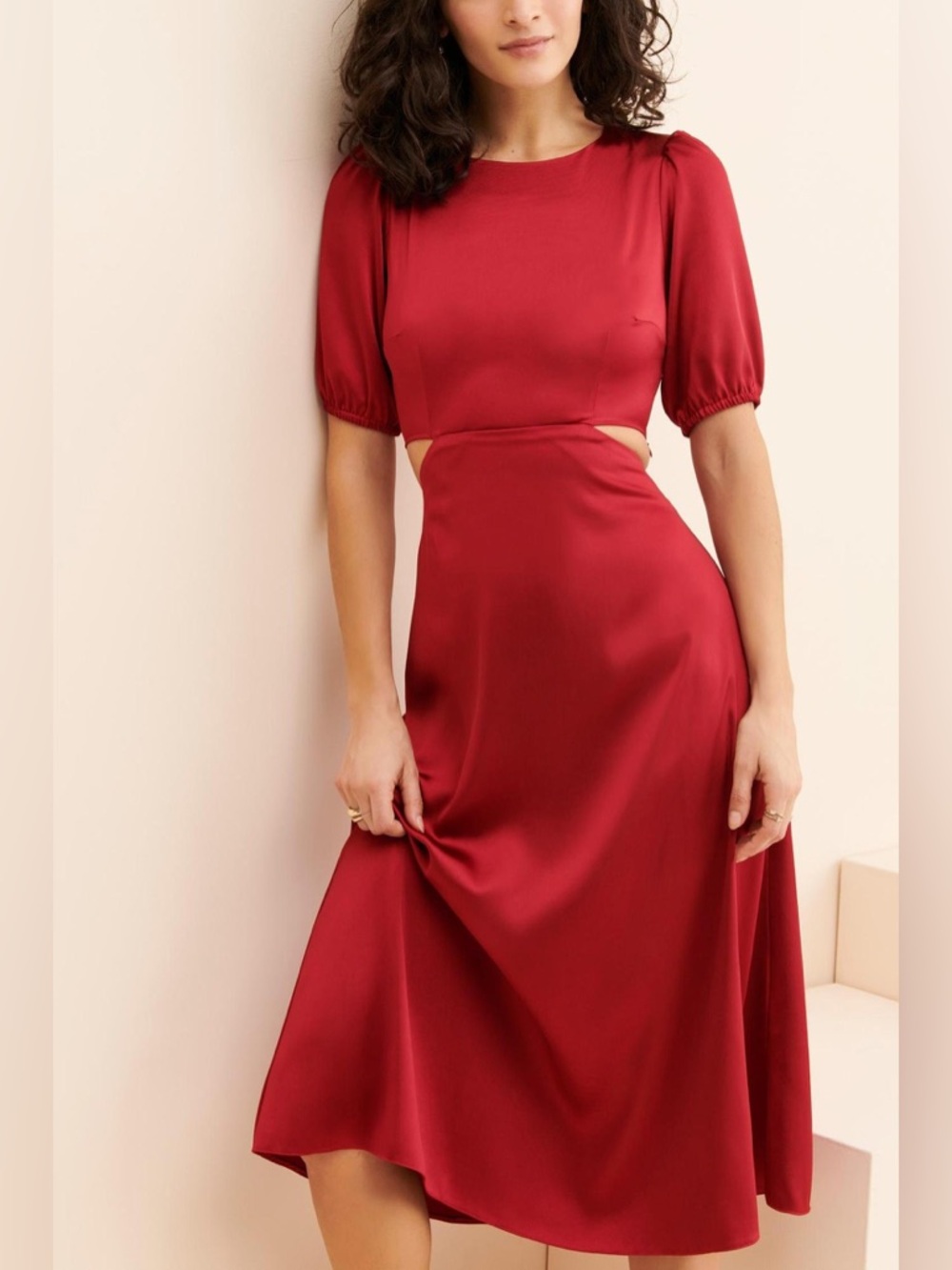 Anthropologie Elegant Red Cutout Midi Dress